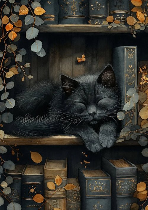 Canvas Painting Cute Cat and Book Poster Victorian Moody Bookish Stack | book lover gift box by NovelTeas