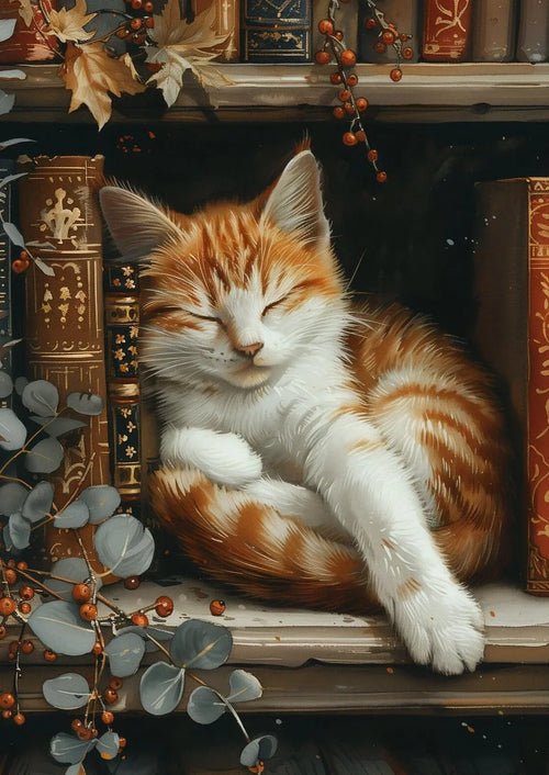 Cute Cat and Book Poster Victorian Moody Bookish Stack Books Canvas | book lover gift box by NovelTeas