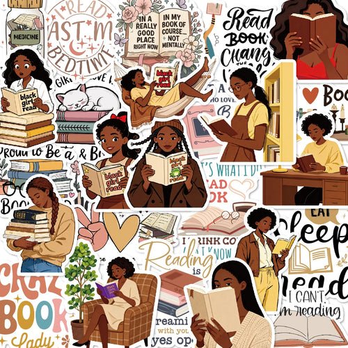 50PCS Black Girls Bookish Stickers for Bookworm Reading Stickers Book | book lover gift box by NovelTeas