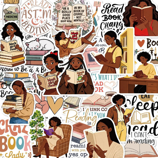 50PCS Black Girls Bookish Stickers for Bookworm Reading Stickers Book | book lover gift box by NovelTeas