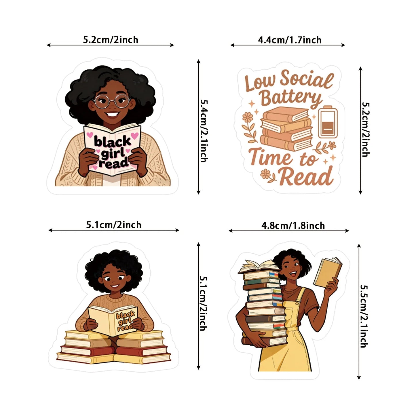 50PCS Black Girls Bookish Stickers for Bookworm Reading Stickers Book | book lover gift box by NovelTeas