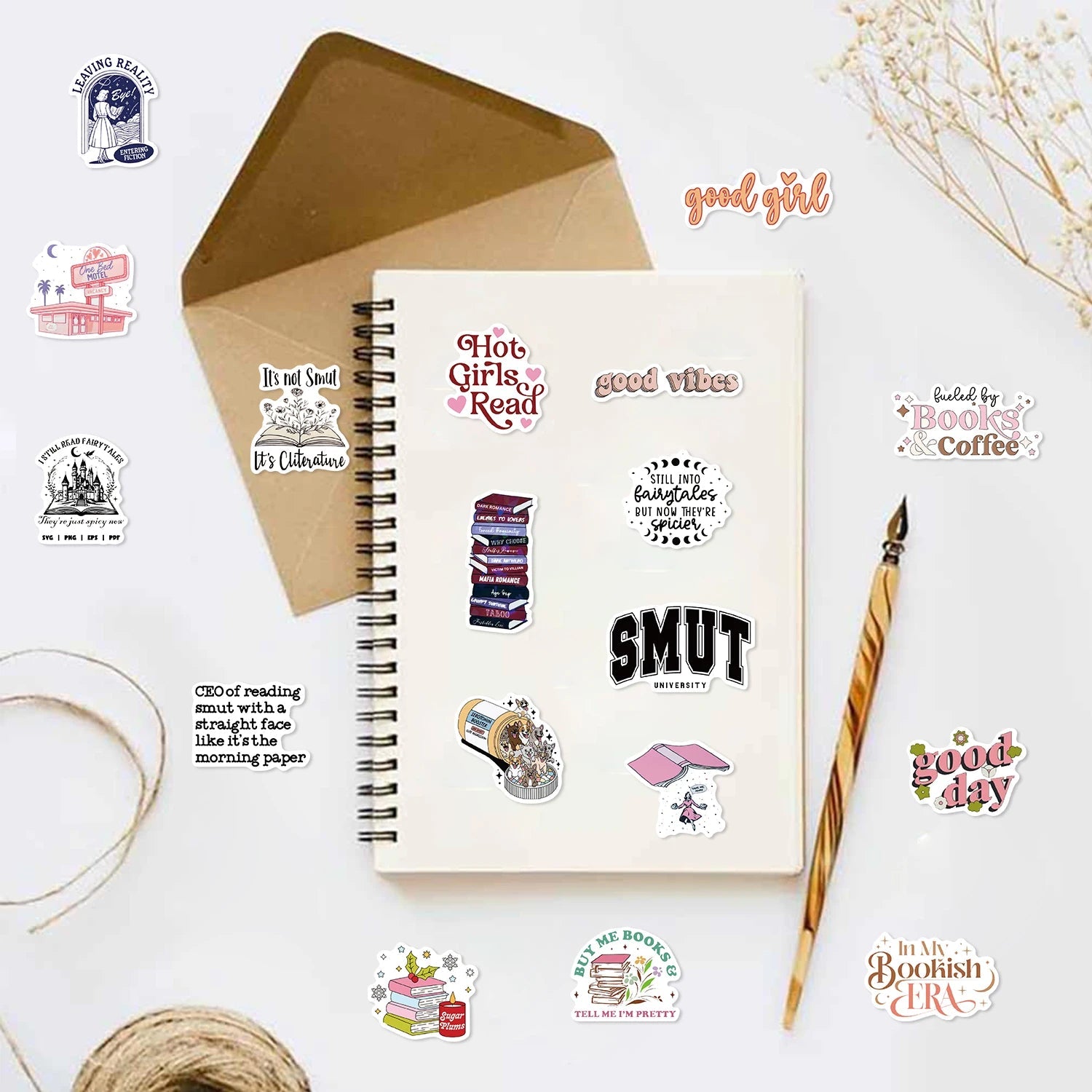 50Pcs Book Lover Bookish Waterproof Stickers for Computers Mobile | book lover gift box by NovelTeas