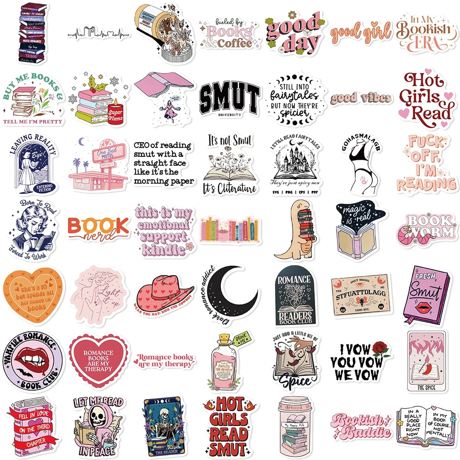 50Pcs Book Lover Bookish Waterproof Stickers for Computers Mobile | book lover gift box by NovelTeas