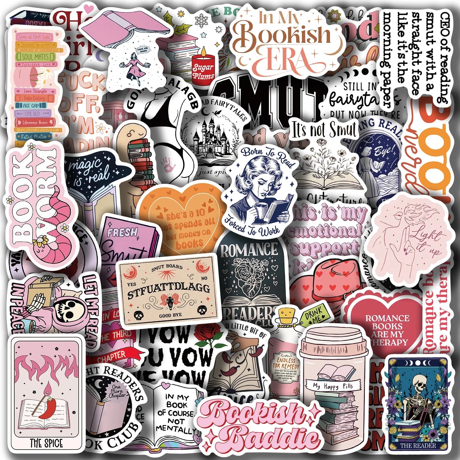 50Pcs Book Lover Bookish Waterproof Stickers for Computers Mobile | book lover gift box by NovelTeas