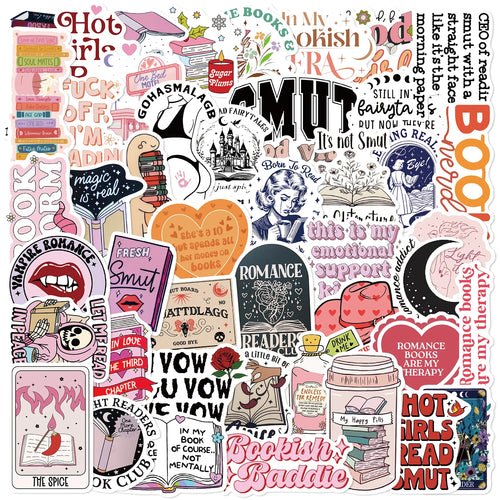 50Pcs Book Lover Bookish Waterproof Stickers for Computers Mobile | book lover gift box by NovelTeas