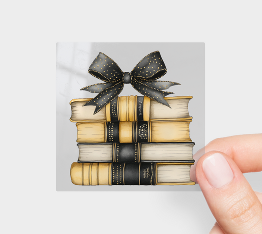Elegant Book Stack with Black Bow – Literary Lover Sticker