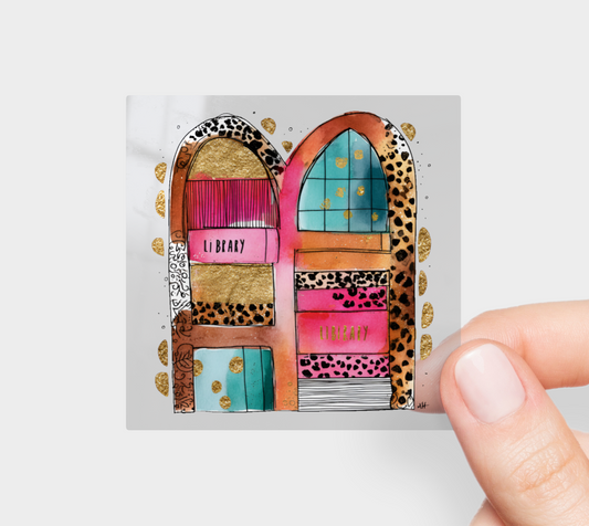 Boho Leopard Library Shelves Sticker – Colorful Book Lover’s Vinyl Decal