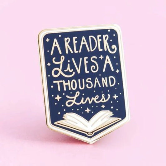 A Reader Lives A Thousand Lives Book Lovers Enamel Brooch Pin Backpack | book lover gift box by NovelTeas