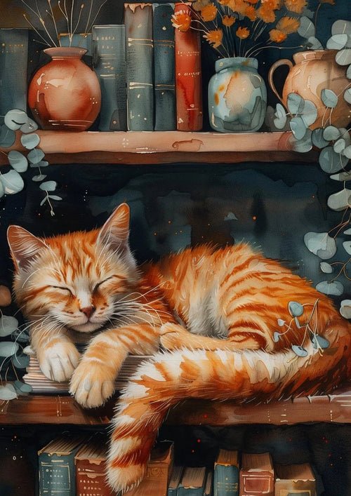 Canvas Painting Cute Cat and Book Poster Victorian Moody Bookish Stack | book lover gift box by NovelTeas