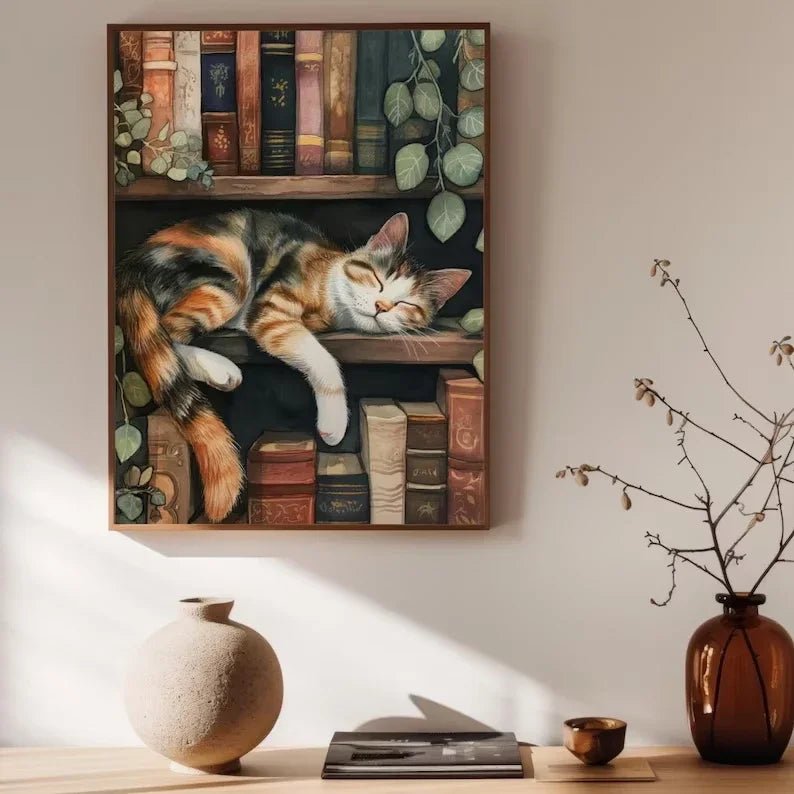 Canvas Painting Cute Cat and Book Poster Victorian Moody Bookish Stack | book lover gift box by NovelTeas
