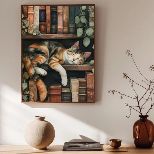 Canvas Painting Cute Cat and Book Poster Victorian Moody Bookish Stack | book lover gift box by NovelTeas