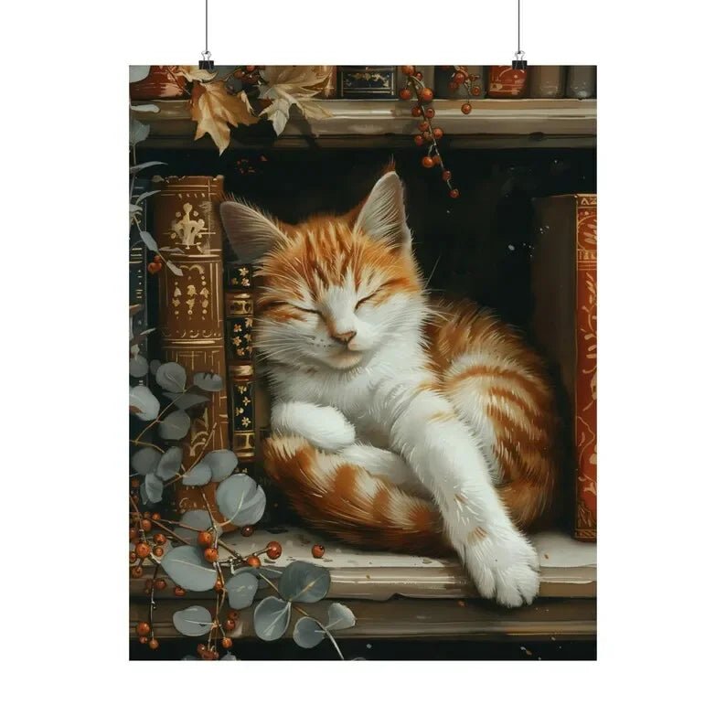 Canvas Painting Cute Cat and Book Poster Victorian Moody Bookish Stack | book lover gift box by NovelTeas