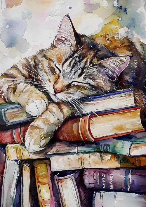 Canvas Painting Cute Cat and Book Poster Victorian Moody Bookish Stack | book lover gift box by NovelTeas
