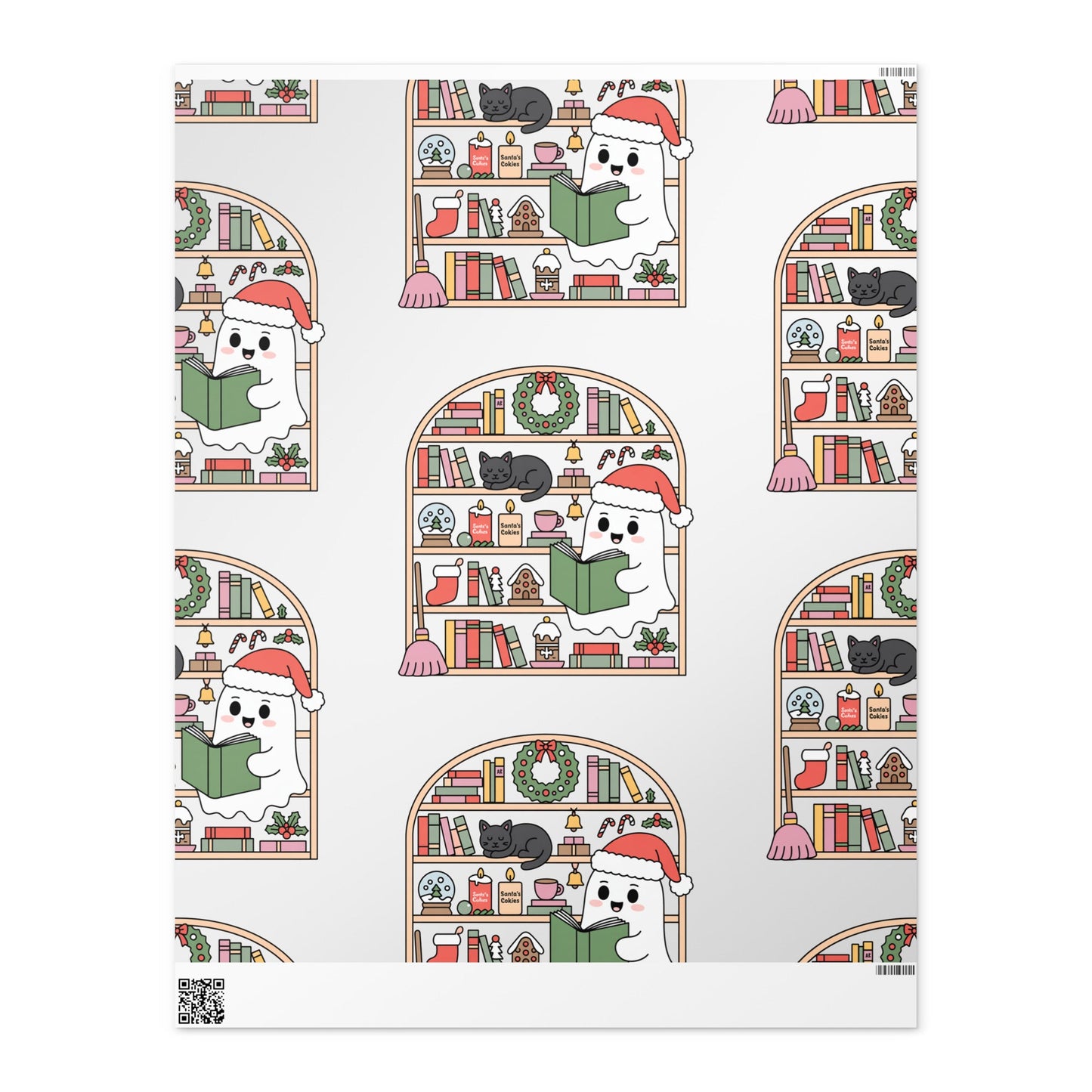 Cozy Christmas Ghost Wrapping Paper – Holiday Book Lover Design | book lover gift box by NovelTeas