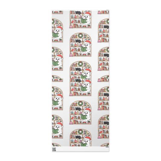 Cozy Christmas Ghost Wrapping Paper – Holiday Book Lover Design | book lover gift box by NovelTeas