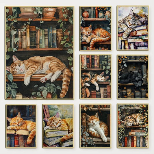 Cute Cat and Book Poster Victorian Moody Bookish Stack Books Canvas | book lover gift box by NovelTeas