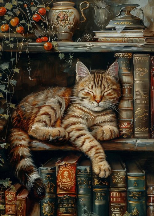 Cute Cat and Book Poster Victorian Moody Bookish Stack Books Canvas | book lover gift box by NovelTeas