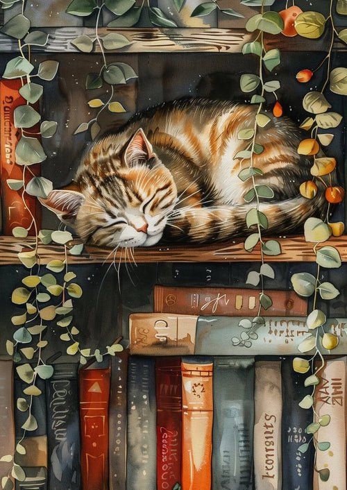 Cute Cat and Book Poster Victorian Moody Bookish Stack Books Canvas | book lover gift box by NovelTeas