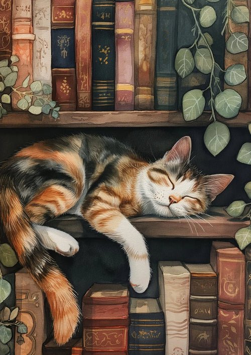 Cute Cat and Book Poster Victorian Moody Bookish Stack Books Canvas | book lover gift box by NovelTeas